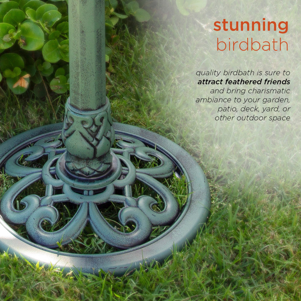 33" Tall Outdoor Lotus Birdbath Yard Statue, Green
