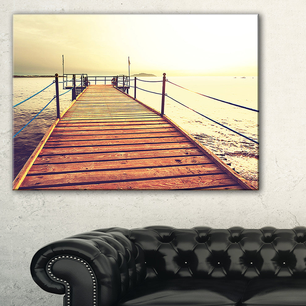 "Brown Wooden Boardwalk To The Sea" Sea Bridge Canvas Art Print, 40"x20"