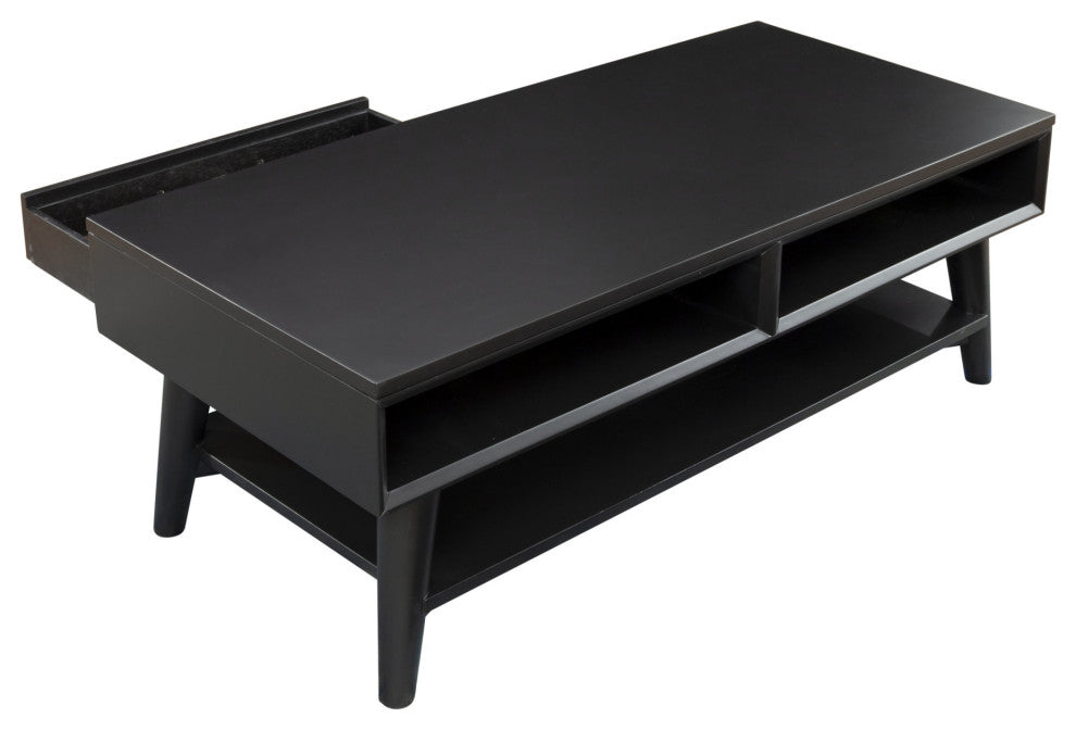 48" Black Solid And Manufactured Wood Coffee Table With Drawer