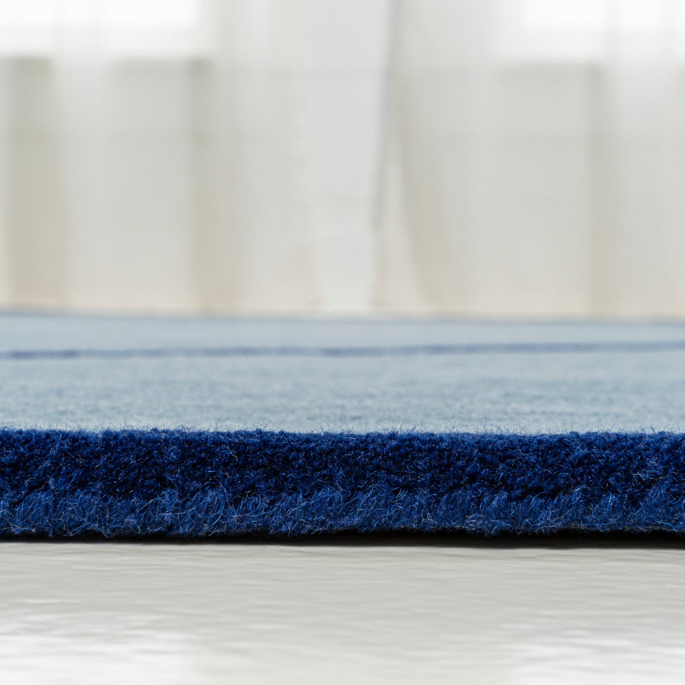 Mosaic Coastal Geometric Border Handwoven Wool Light  Rug