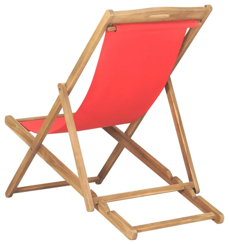 Vidaxl Folding Beach Chair Solid Teak Wood Red