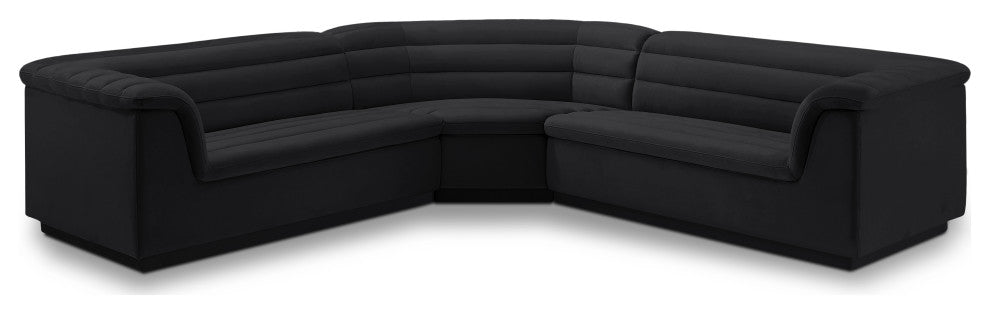 Cascade Upholstered Modular Sofa, Black, Velvet, Corner Sectional