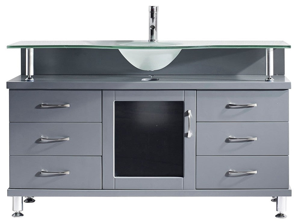 Vincente 55" Single Bathroom Vanity Set Gray, Frosted Tempered Glass Top