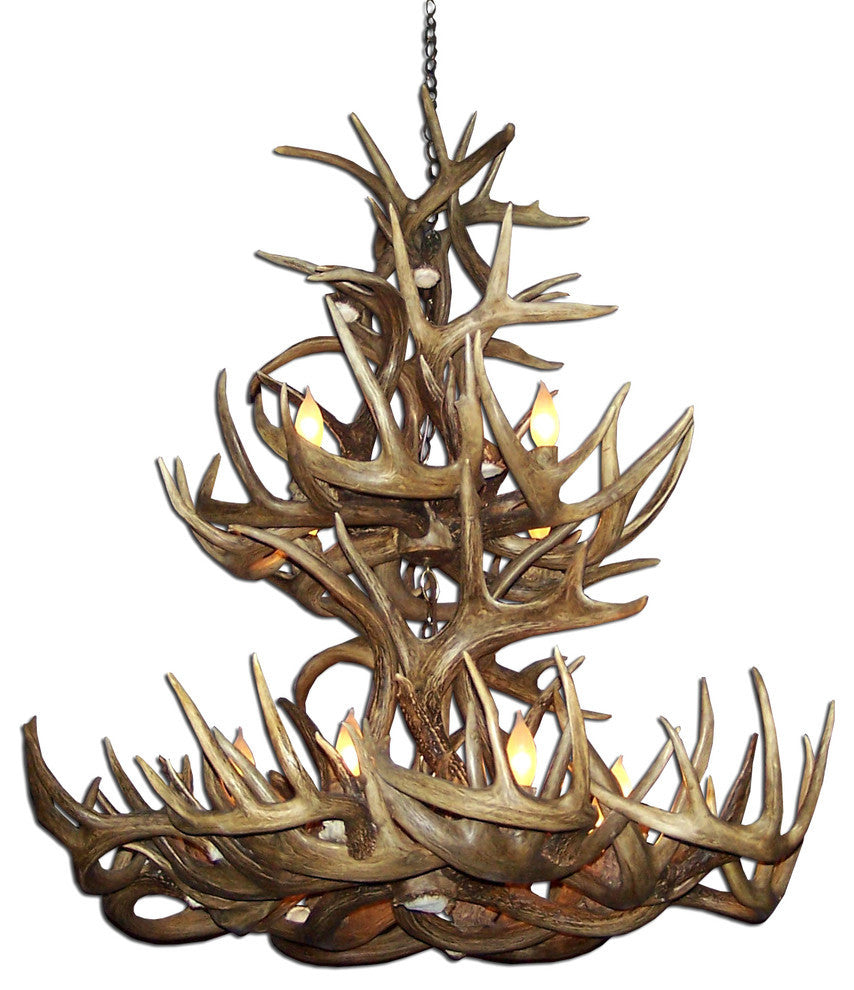 Whitetail Deer Tall Boy 2-Tier Antler Chandelier Light, Extra Large, No Shades