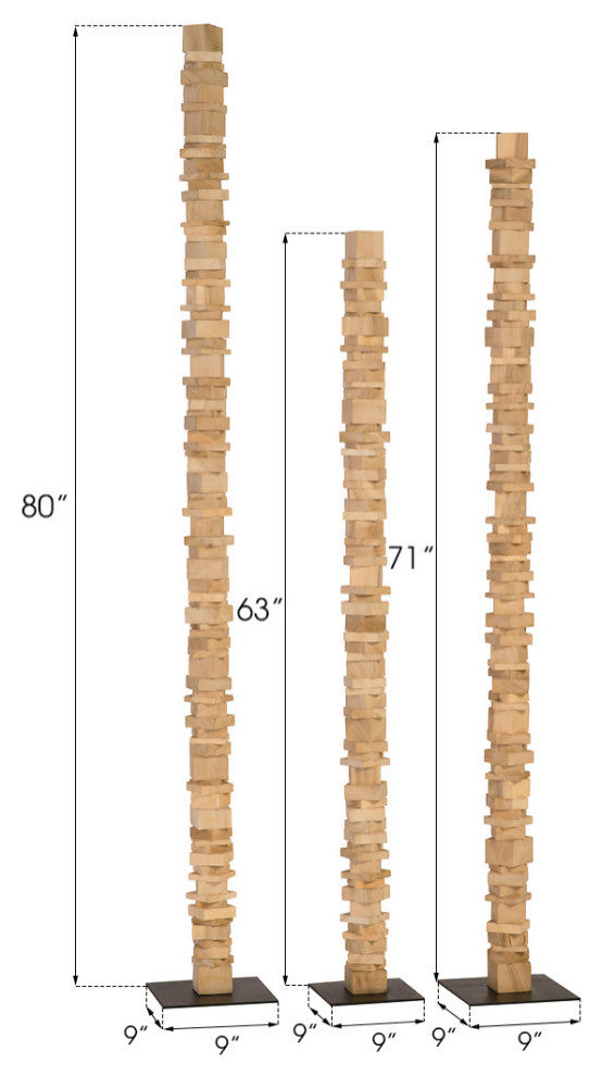 Stacked Wood Floor Sculptures, Bleached, 3-Piece Set