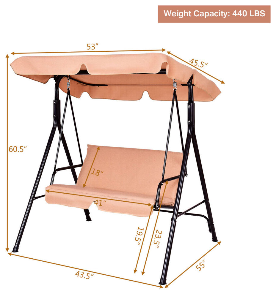 Costway Loveseat Patio Canopy Swing Hammock Cushioned Steel Frame Outdoor