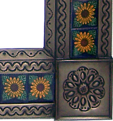 Big Brown Sunflower Tile Talavera Tin Mirror