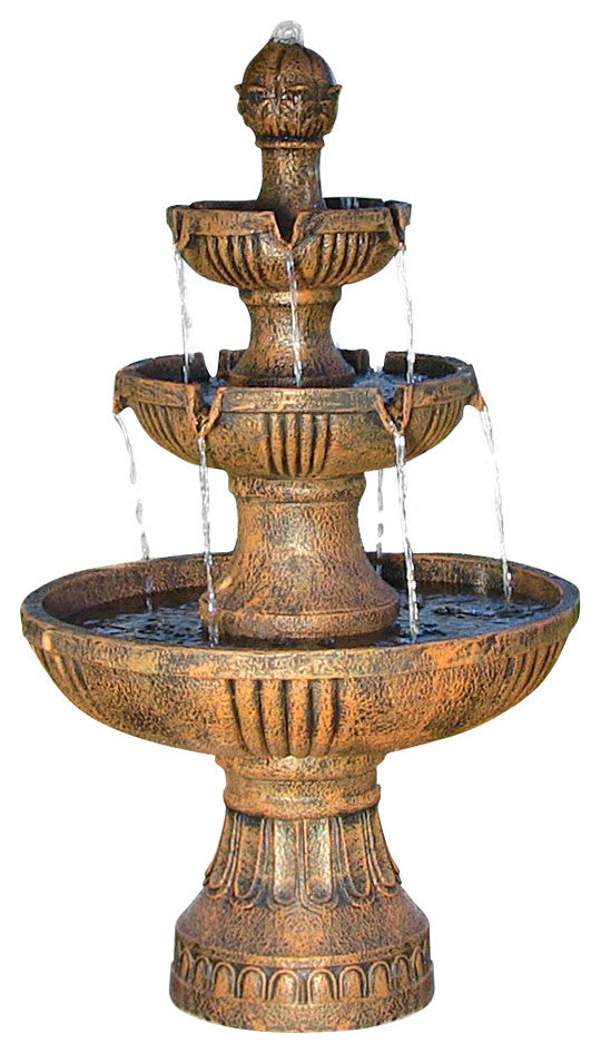 Sunnydaze Flower Blossom Outdoor Water Fountain, 3-Tier, Electric, 43", Earth