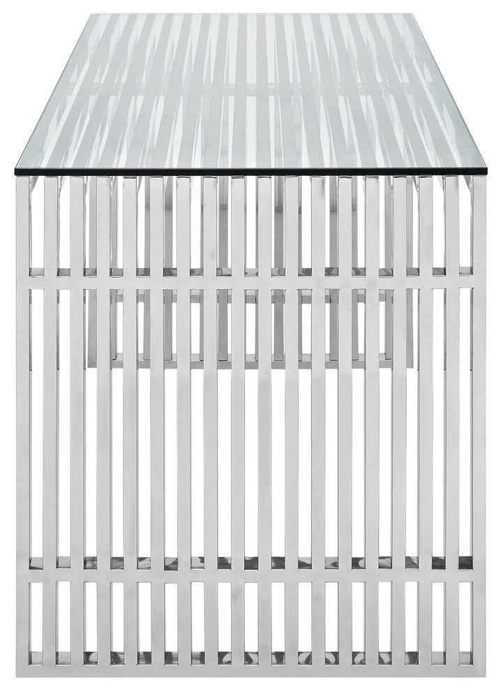 Modern Contemporary Stainless Steel Desk, Silver Metal