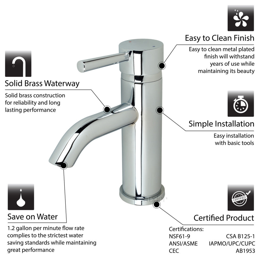 Luxier BSH03-S Single-Handle Bathroom Faucet with Drain, Chrome