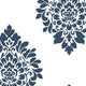 Modern Damask Wallpaper, Navy Blue and White, Sample