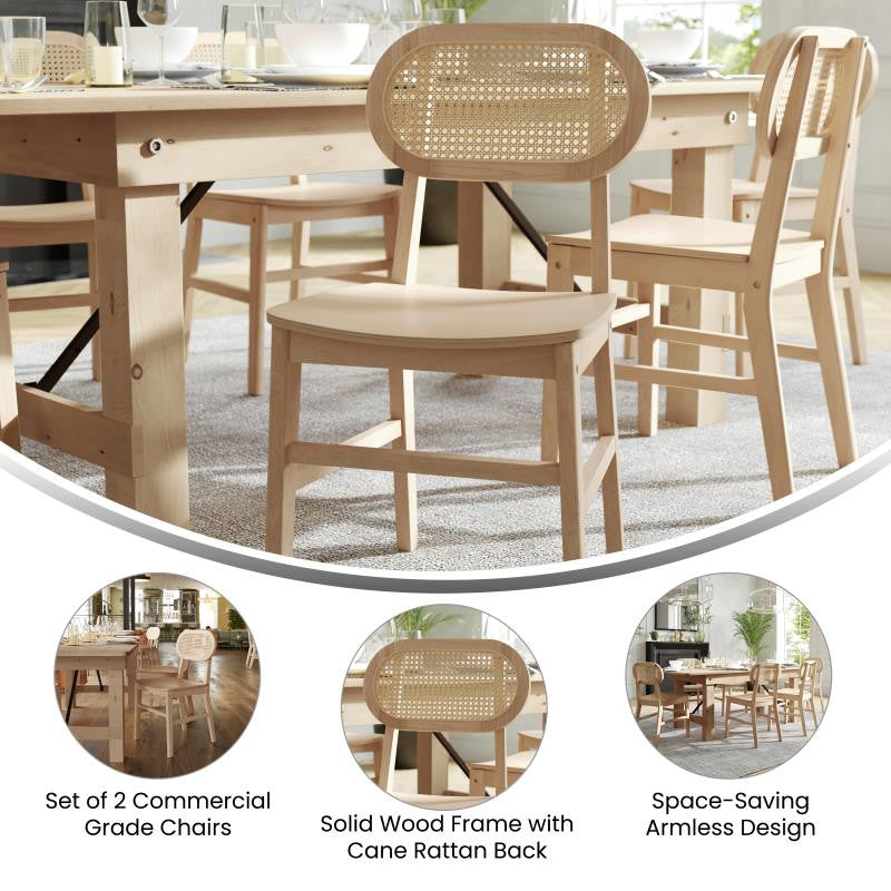 Jacob Set of 2 Commercial Cane Rattan Dining Chairs, Natural