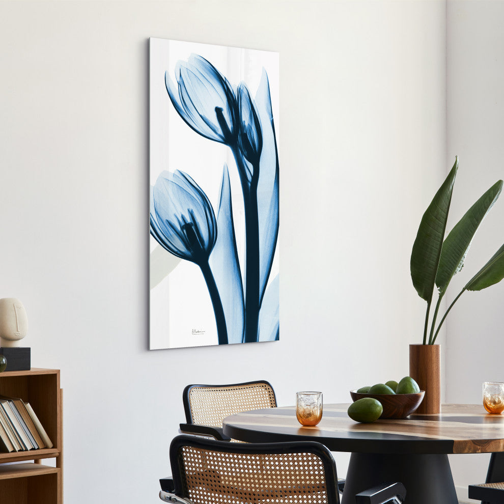 "Two Blue Tulips" Frameless Free Floating Panel Graphic Wall Art, 48"x24"