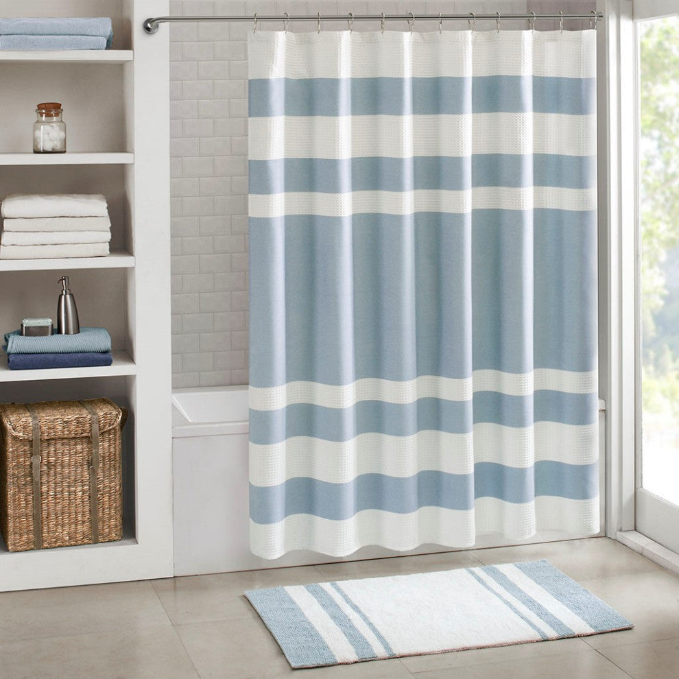 Madison Park Spa Waffle Shower Curtain With 3M Treatment, Blue