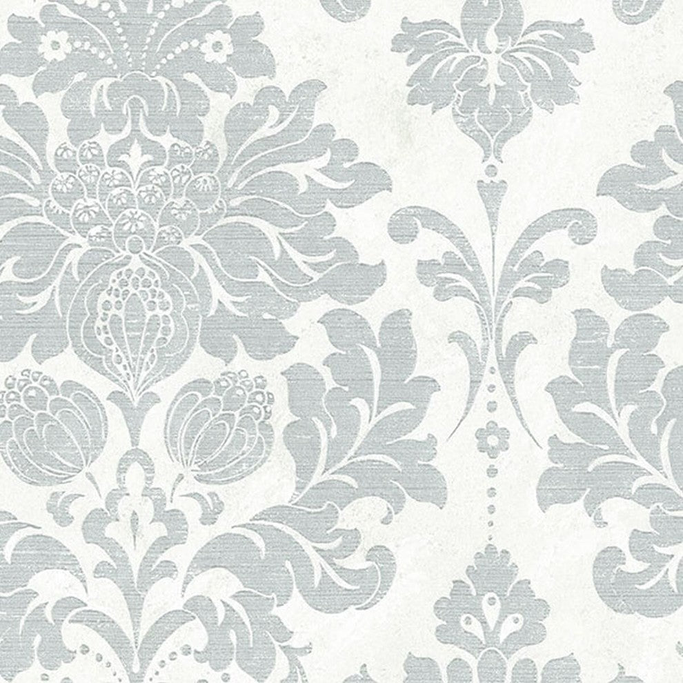Silk Impressions 2, Contemporary Floral White, Gray Wallpaper Roll