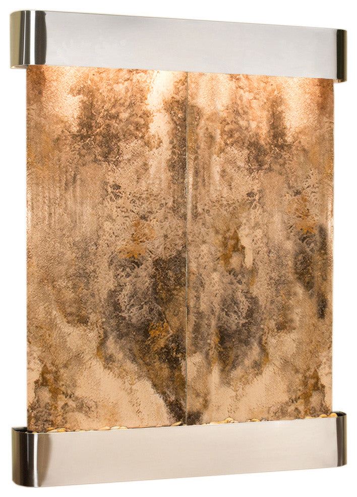 Majestic River Water Fountain, Magnifico Travertine, Stainless Steel, Round Edge