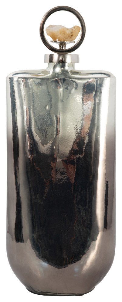 Glass, 19" Metallic Bottle, Stone Top, Silver