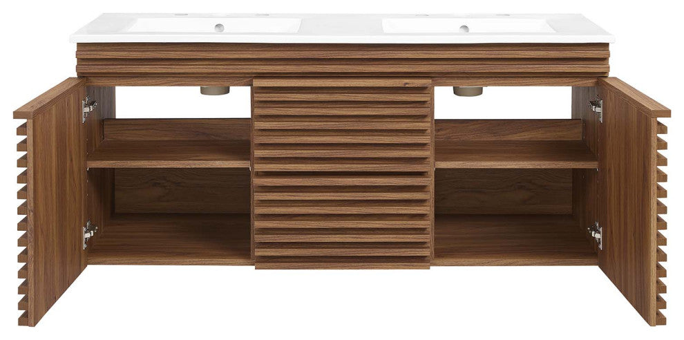 Render 48" Wall-Mount Bathroom Vanity, Walnut White