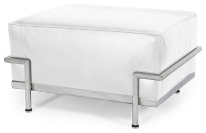Le Corbusier LC3 Grande Italian Leather Ottoman, White Leather