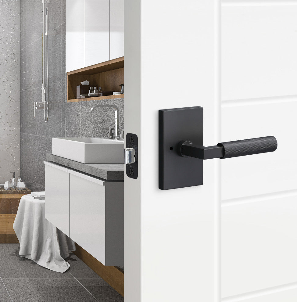 Levanto Privacy Rosette, Flat Black, Knurled Grip in Flat Black