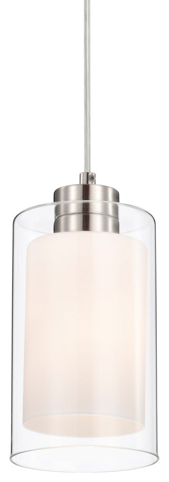 Avenue 1-Light Brushed Nickel Clear Glass and White Glass Shades Mini Pendant