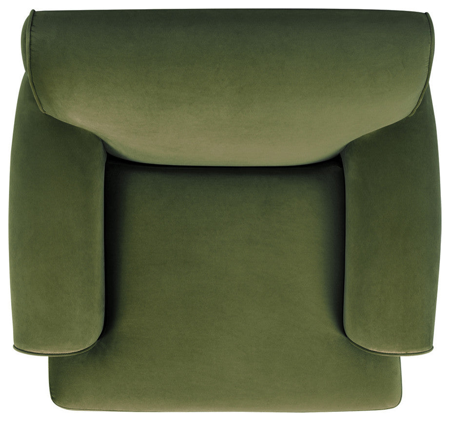 Alana 38" Lawson Accent Arm Chair, Metal Casters, Olive Green Performance Velvet