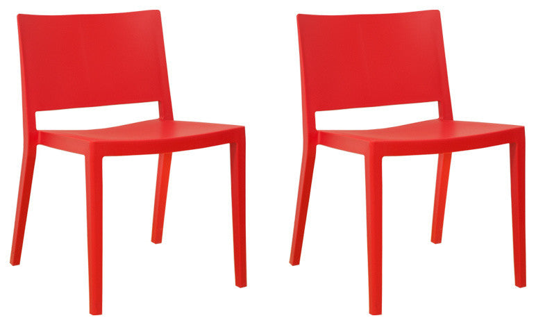 Mod Made Elio Modern Plastic Dining Side Chair, Set of 2, Red