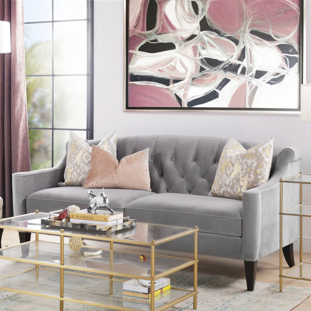 Ken Velvet Tufted Sofa, Opal Gray