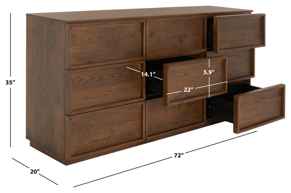 Safavieh Couture Zeus 9 Drawer Dresser, Medium Oak