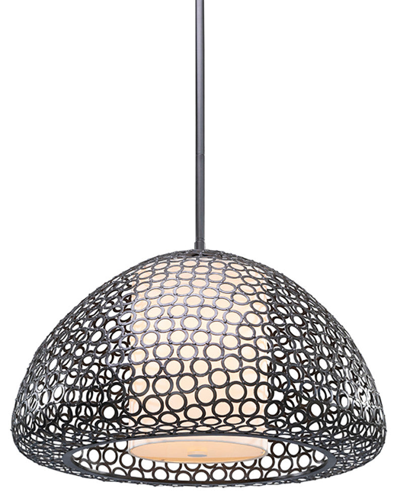 Dilston Dome Pendant Bronze, Cream Linen 3-Light 24"Lx24"Wx 13.5"H