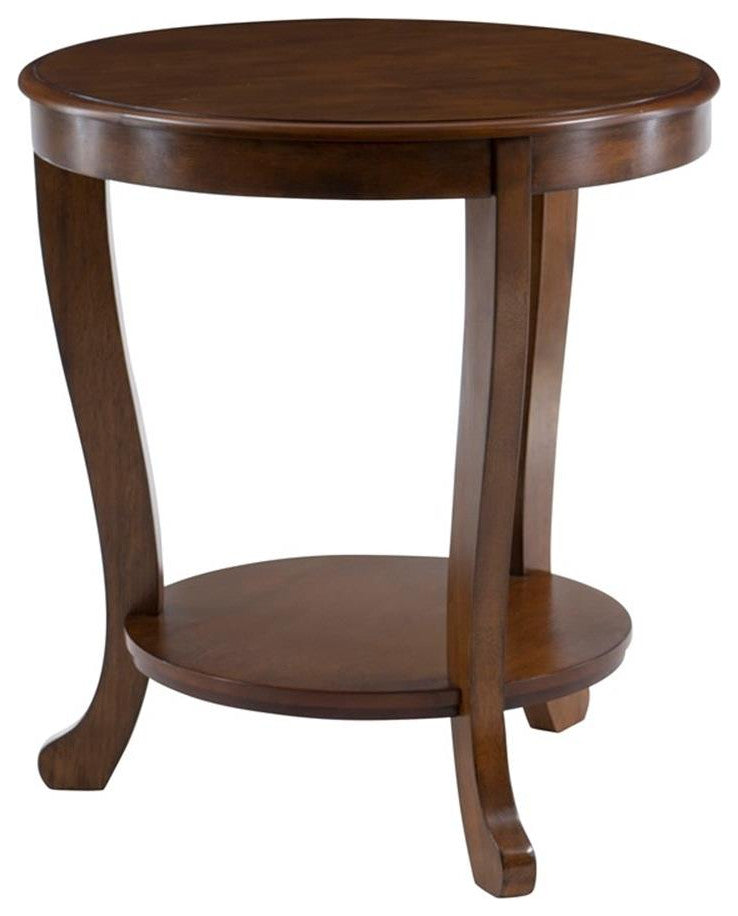 Linon Merce 22" Round Wood Side Table with Shelf in Hazelnut Brown