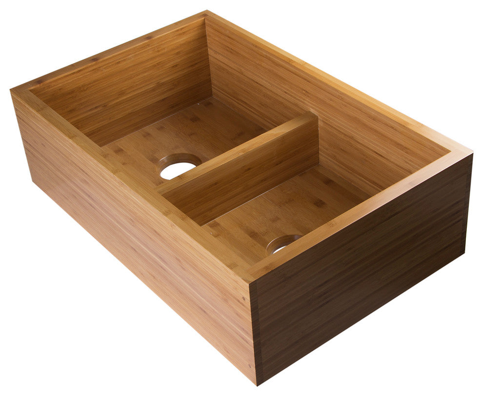 33" Double Bowl Bamboo Kitchen Farm Sink