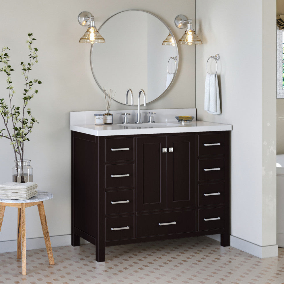 ARIEL Cambridge 43" Rectangle Sink Bathroom Vanity Espresso With Quartz Top