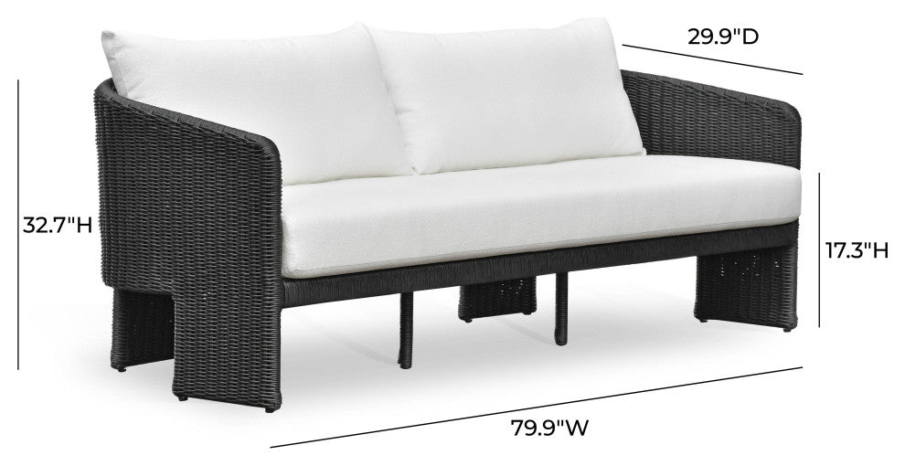 Alexa Rattan Performance Fabric Outdoor Sofa, Black