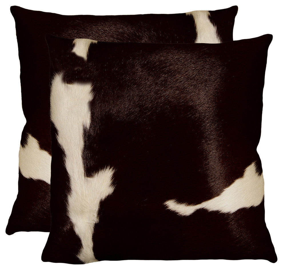 18"x18" Torino Kobe Cowhide Pillows, Set of 2, Chocolate and White