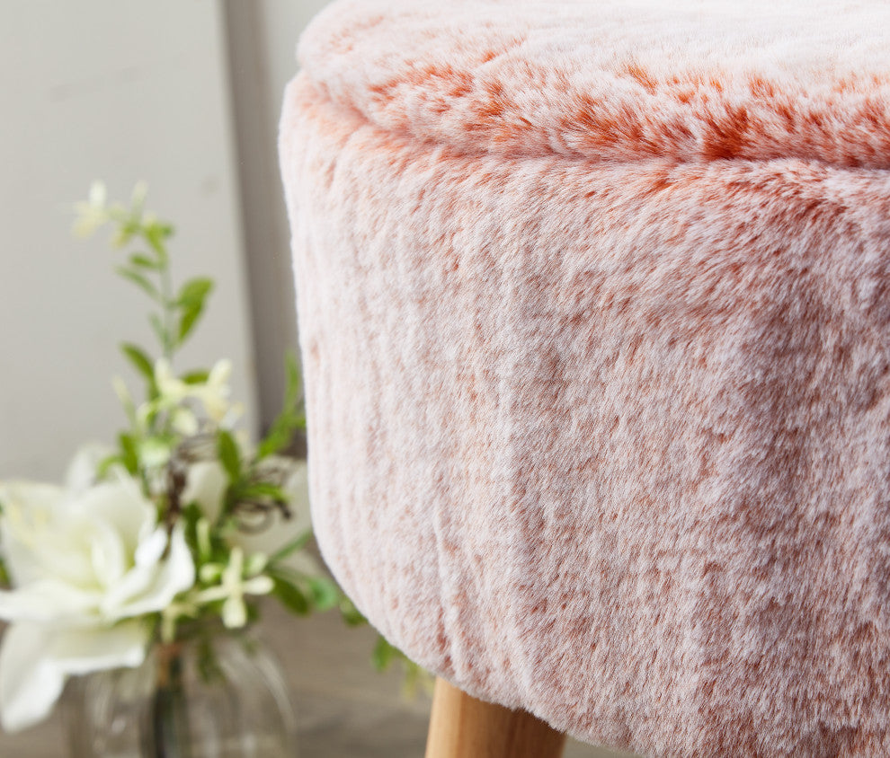 Solid Heavy Faux Fur Oval Ottoman, Burnt Orange