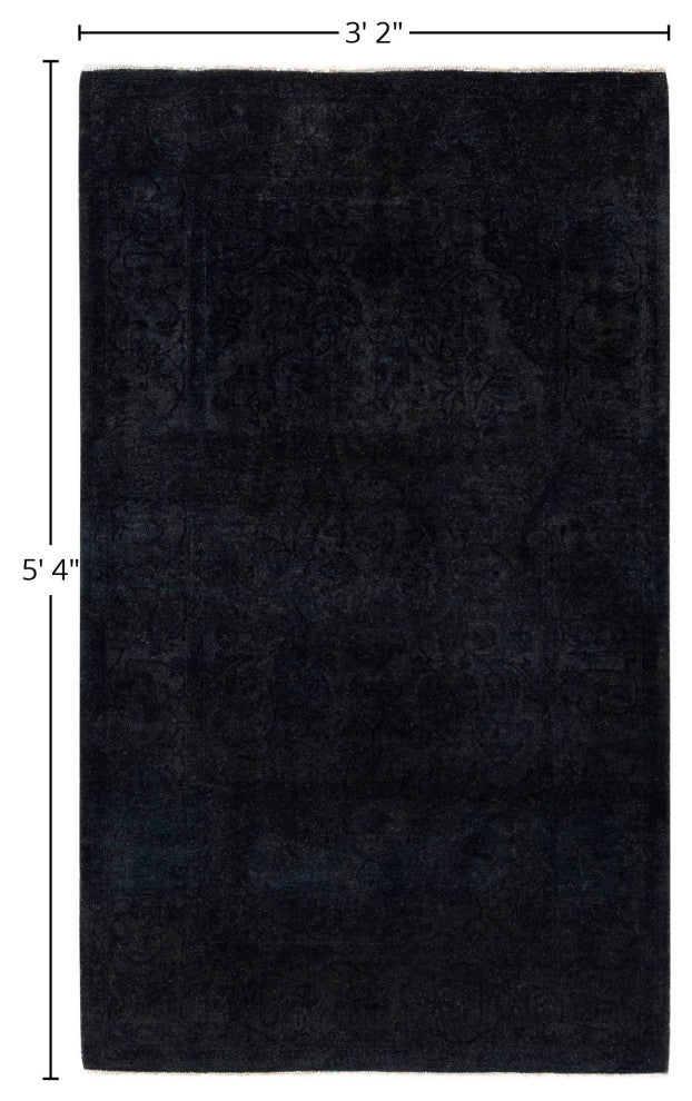Overdyed One-of-a-Kind Hand-Knotted Area Rug Black, 3' 2" x 5' 4"
