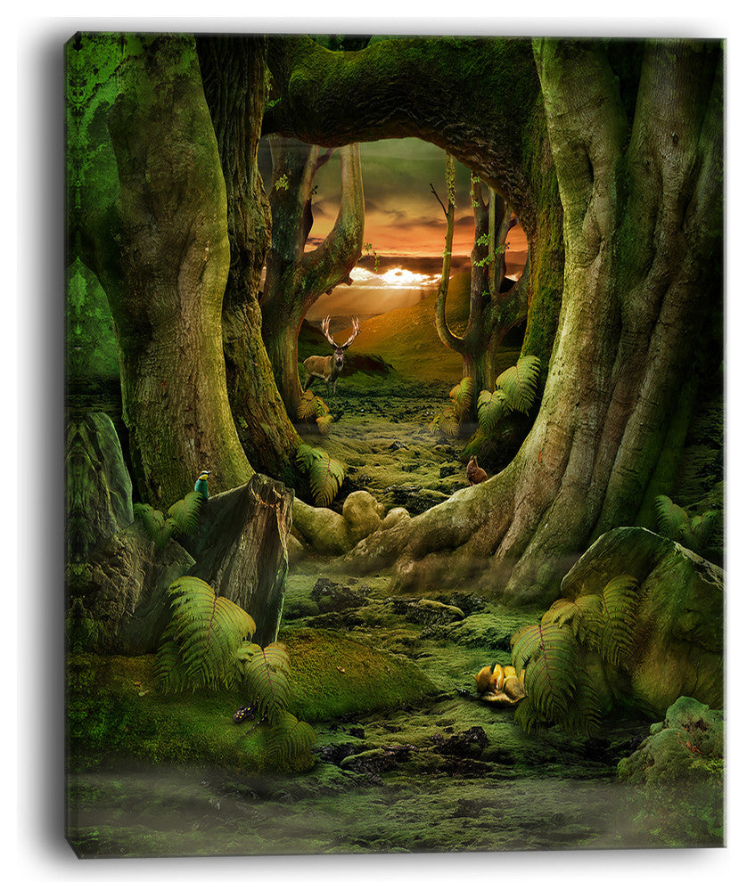 "Green Paradise Tunnel" Modern Landscape Wall Art Canvas, 12"x20"