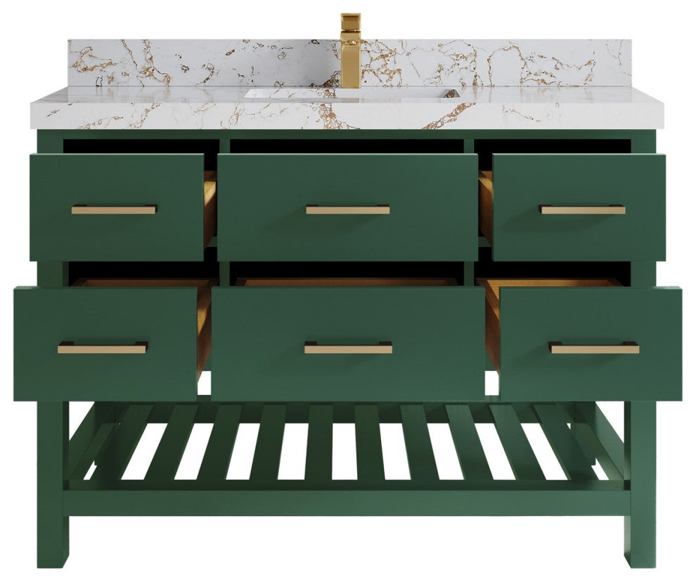 Parker 48" Single Sink Bath Vanity, Lafayette Green 2" Viola Gold