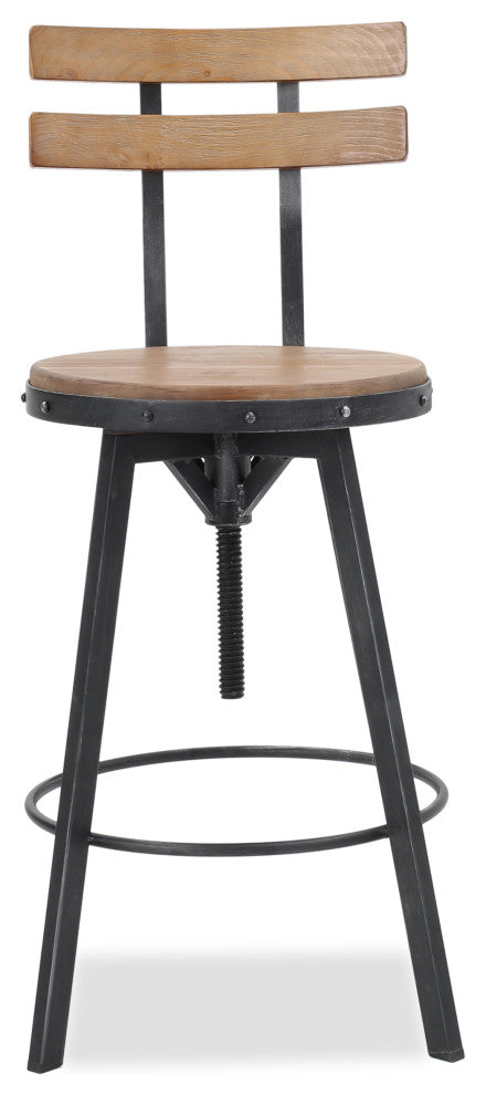 GDF Studio Poe Anique Finish Firwood Height Adjustable Bar Stool