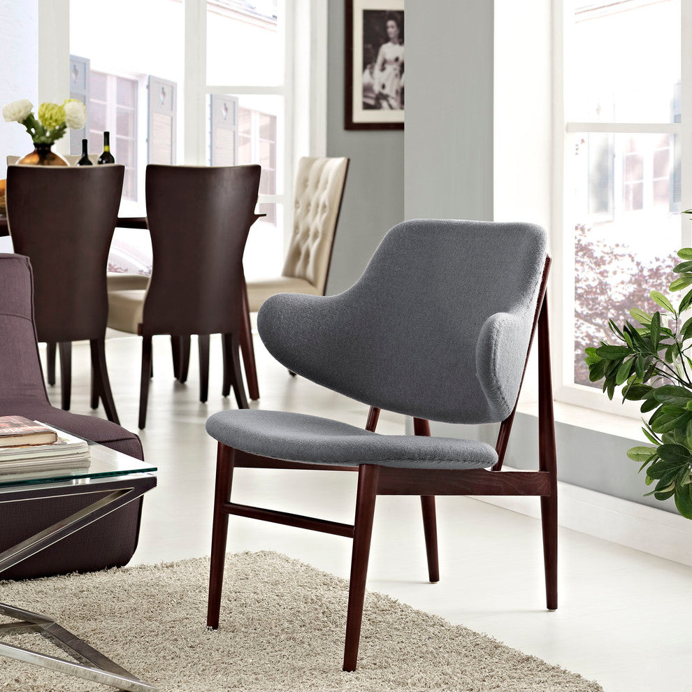 Modern Contemporary Living Room Wood Lounge Chair Dark Gray