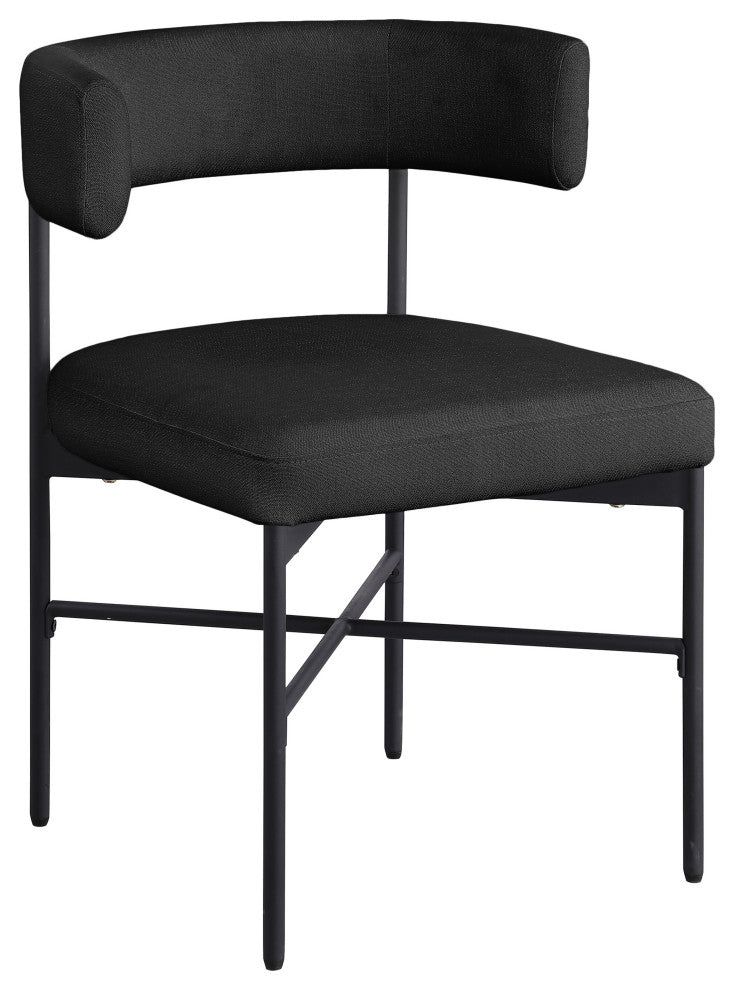 Rivage Durable Linen Textured Fabric Dining Chair, Set of 2, Black, Matte Black Finish