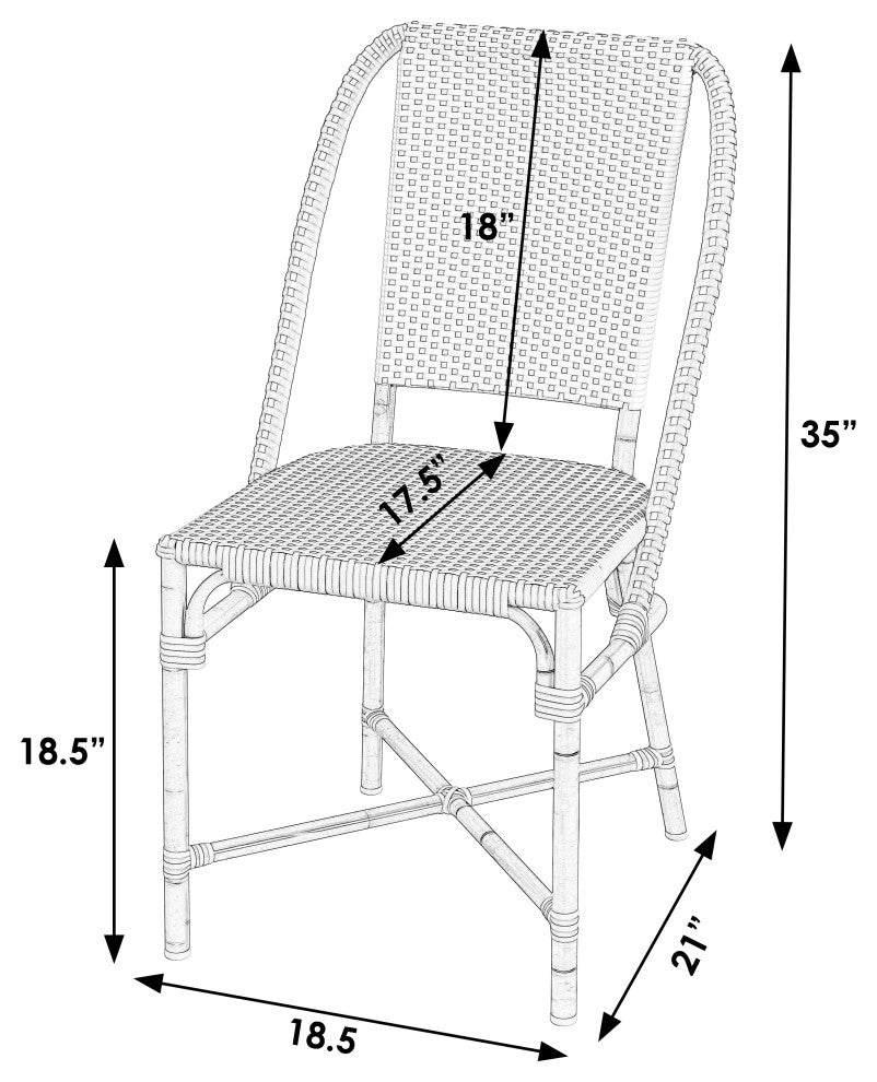 Tobias Outdoor Rattan and Metal Bistro Dining Chair, Blue and White