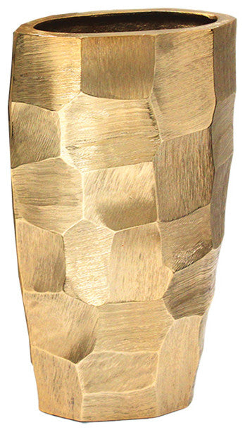 Pounded Metal Vase, Gold