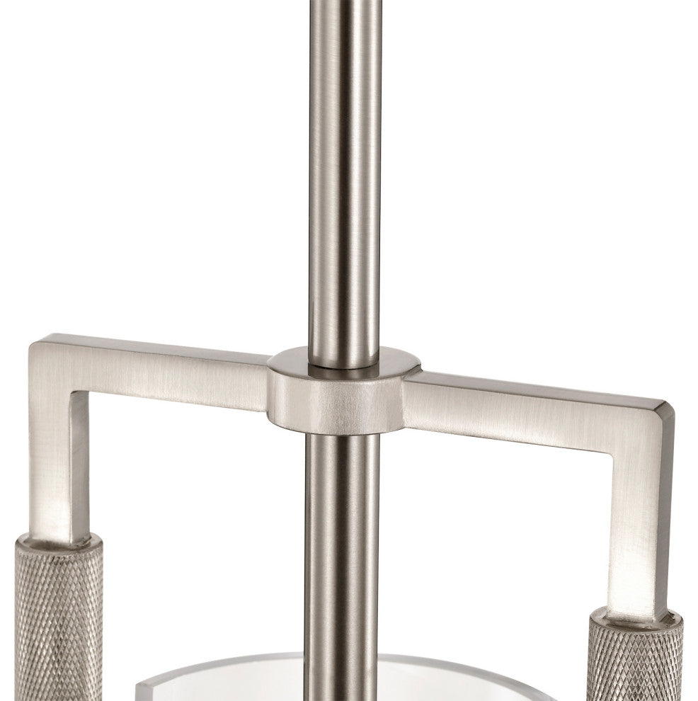 1-Light 10 in. Brushed Nickel Pendant With Globe Shaped Clear Glass Shade