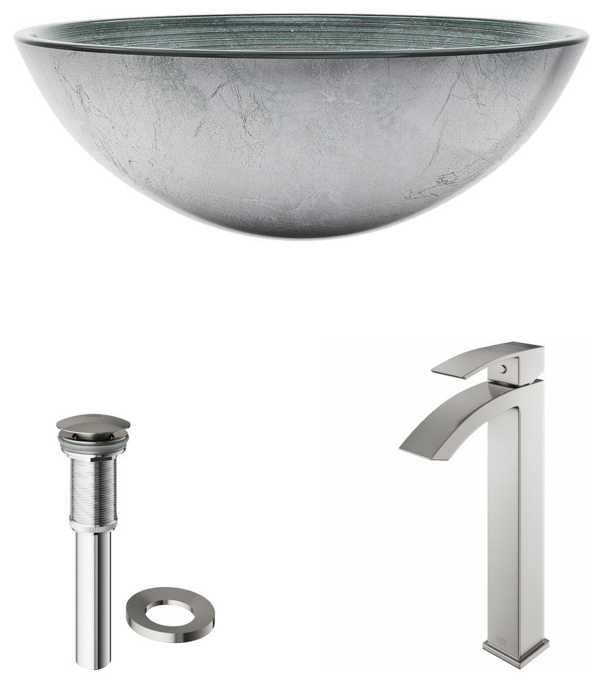 Giovanni 17"L x 17"W Glass Vessel Sink and Duris 12"H Faucet Set