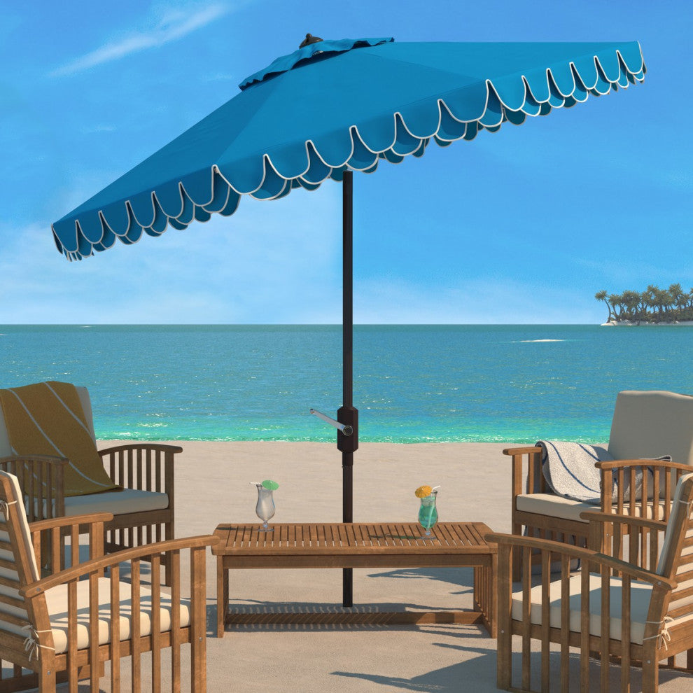 Safavieh Outdoor Elegant Valance 9ft Auto Tilt Umbrella Pacific Blue