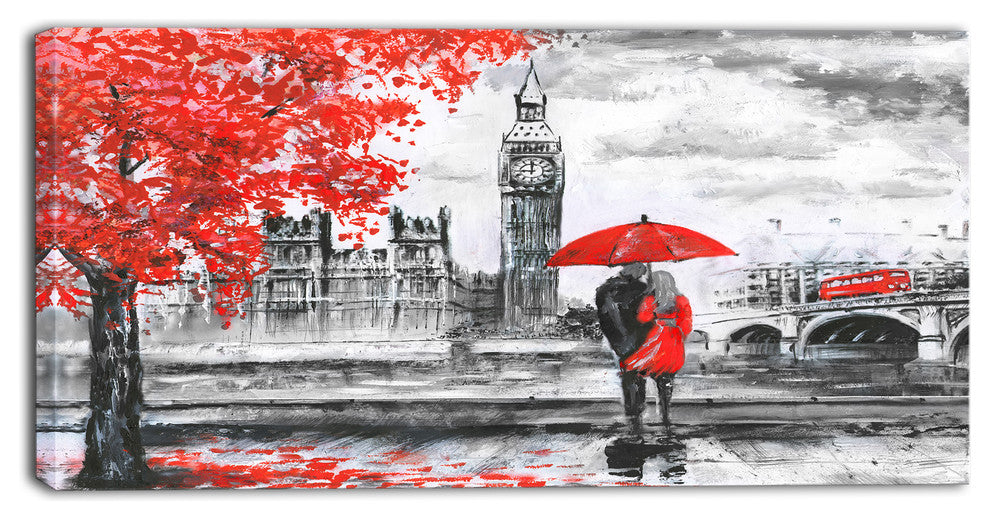 Couples Walking in Paris, Landscape Canvas Art Print, 32"x16"