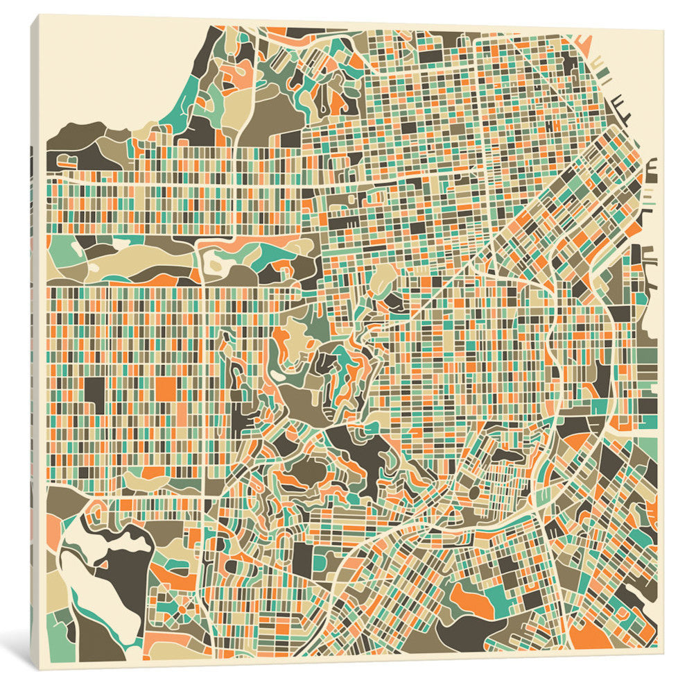"Abstract City Map of San Francisco" by Jazzberry Blue, 12x12x1.5