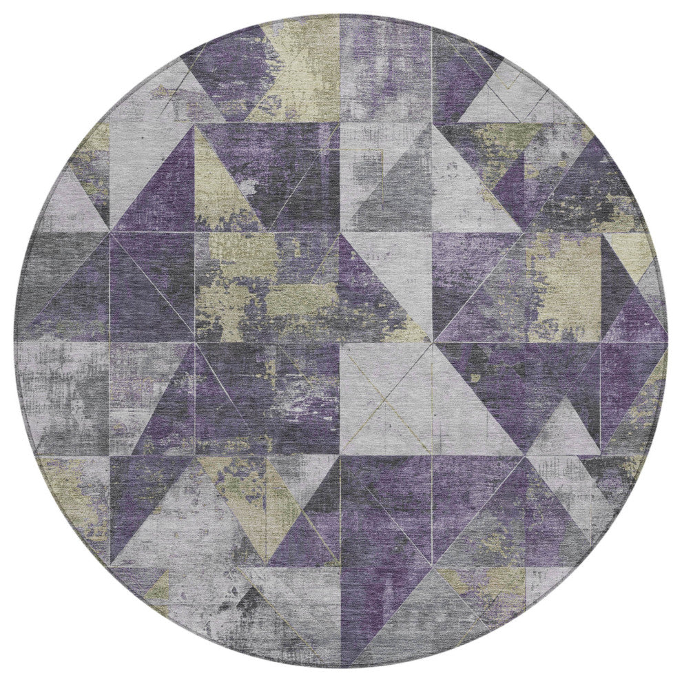 Machine Washable Indoor/Outdoor Chantille ACN1888 Purple 8' x 8' Round Rug